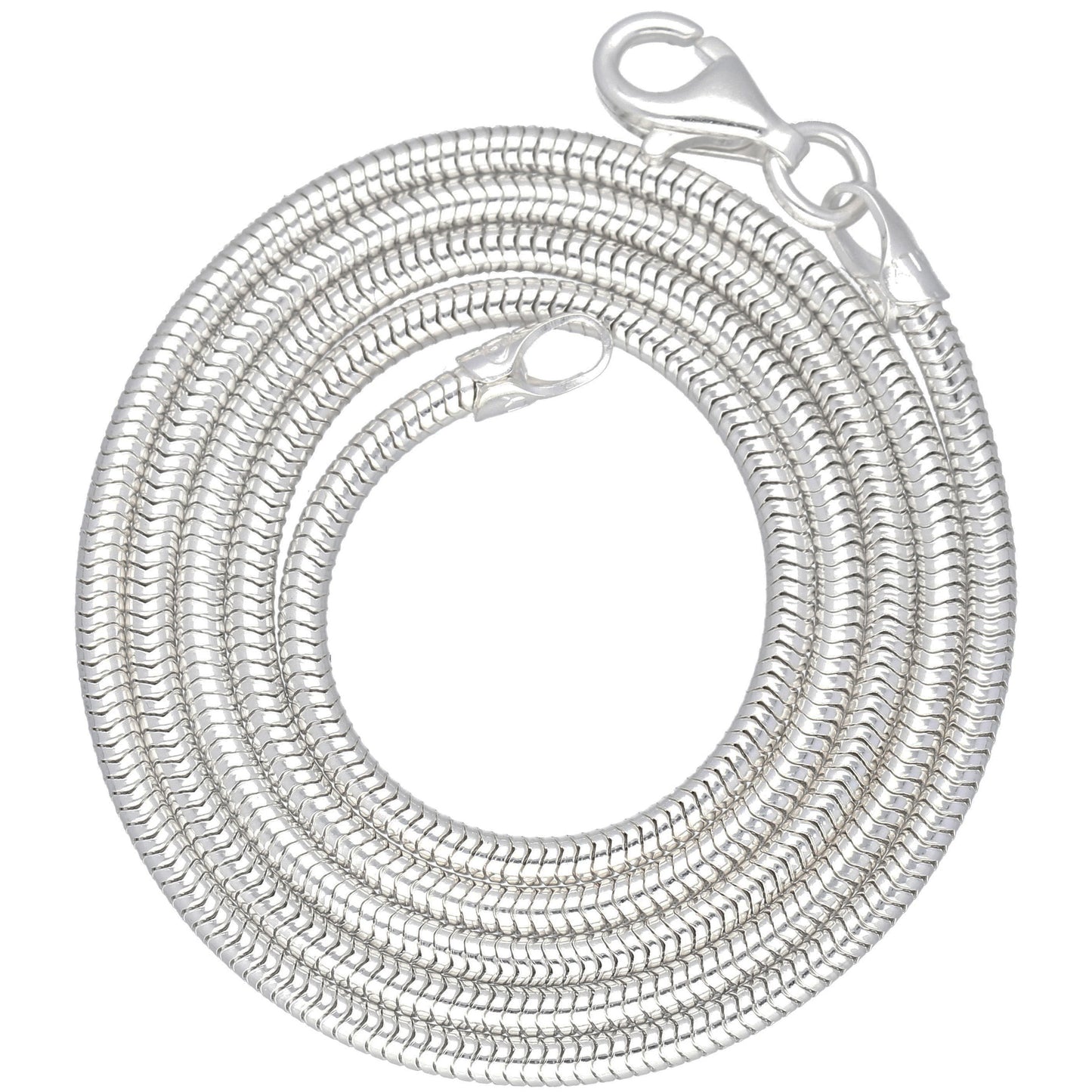 Silver chain necklace on a white background