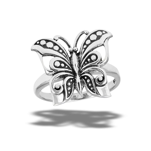Large Detailed Sterling Silver Butterfly Ring