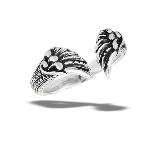 Sterling Silver Adjustable Detailed Wings Ring
