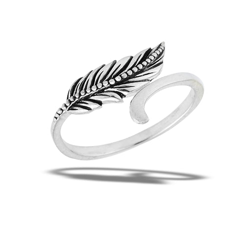 Sterling Silver Adjustable Detailed Feather Ring