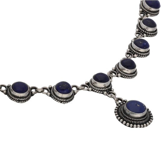 20" Sterling Silver Round Dark Blue Lapis Drops Y Necklace