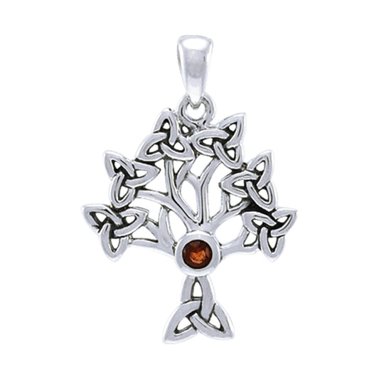 Druidic Tree of Life Pendant - Sterling Silver and Genuine Gemstone