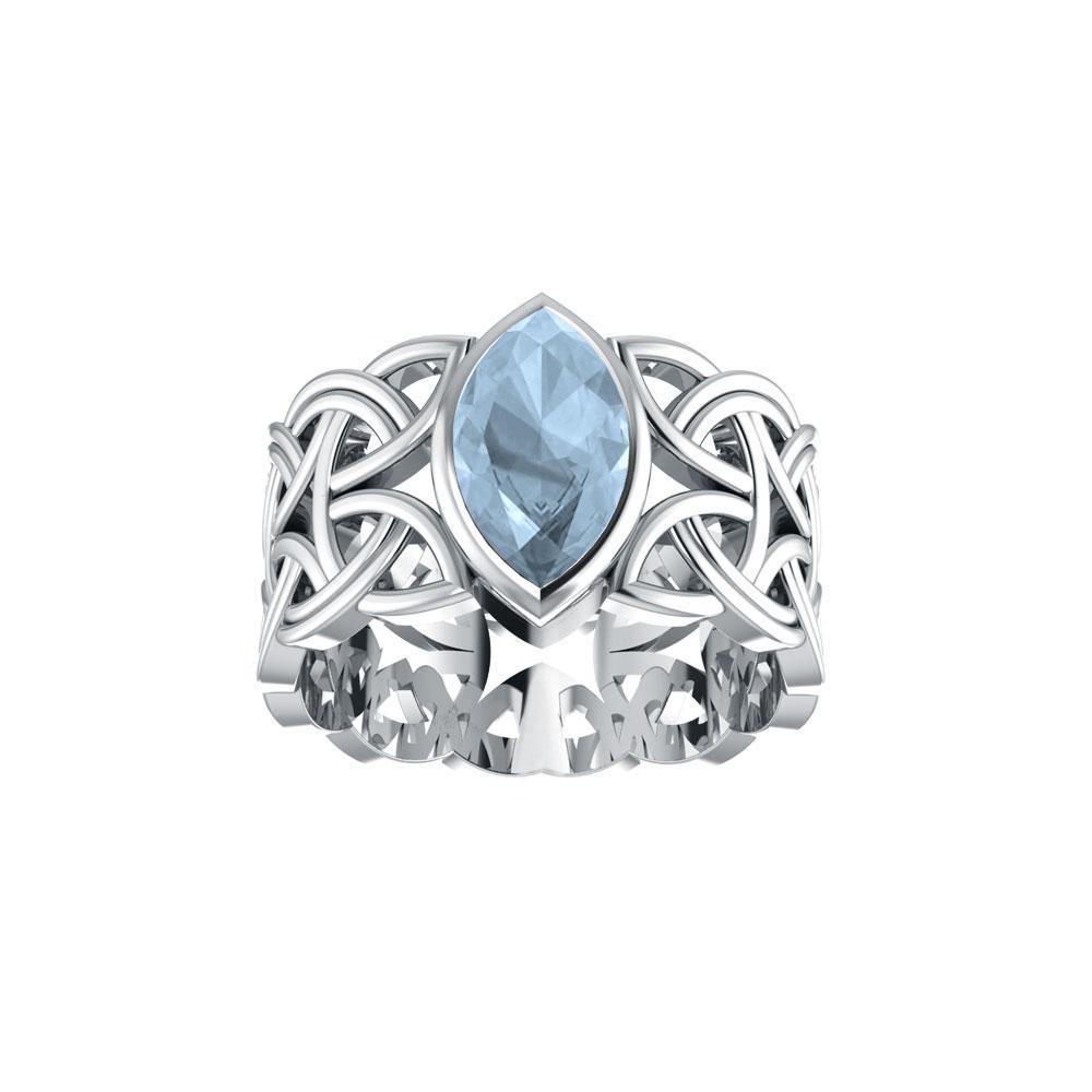 Borre Knot Viking Braided Wedding Band Ring in Sterling Silver with Marquise Gemstone
