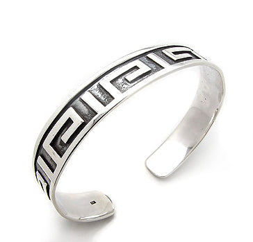 Heavy Solid Sterling Silver Greek Key Pattern Cuff Bracelet - Silver Insanity