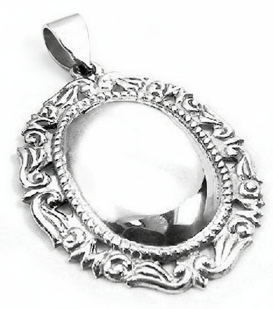 Engraveable Ornate Framed Oval Sterling Silver Christmas Ornament Pendant - Silver Insanity