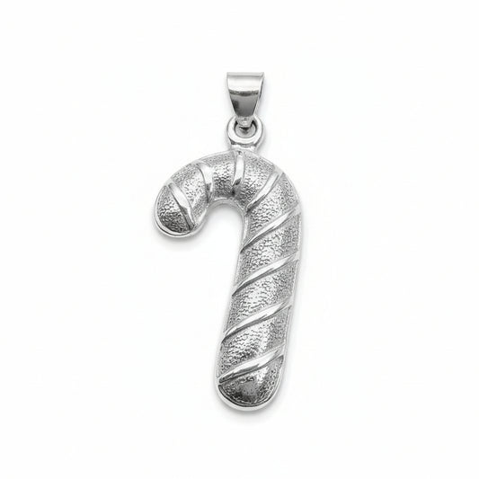 Large Sterling Silver Candy Cane Ornament Pendant - Silver Insanity
