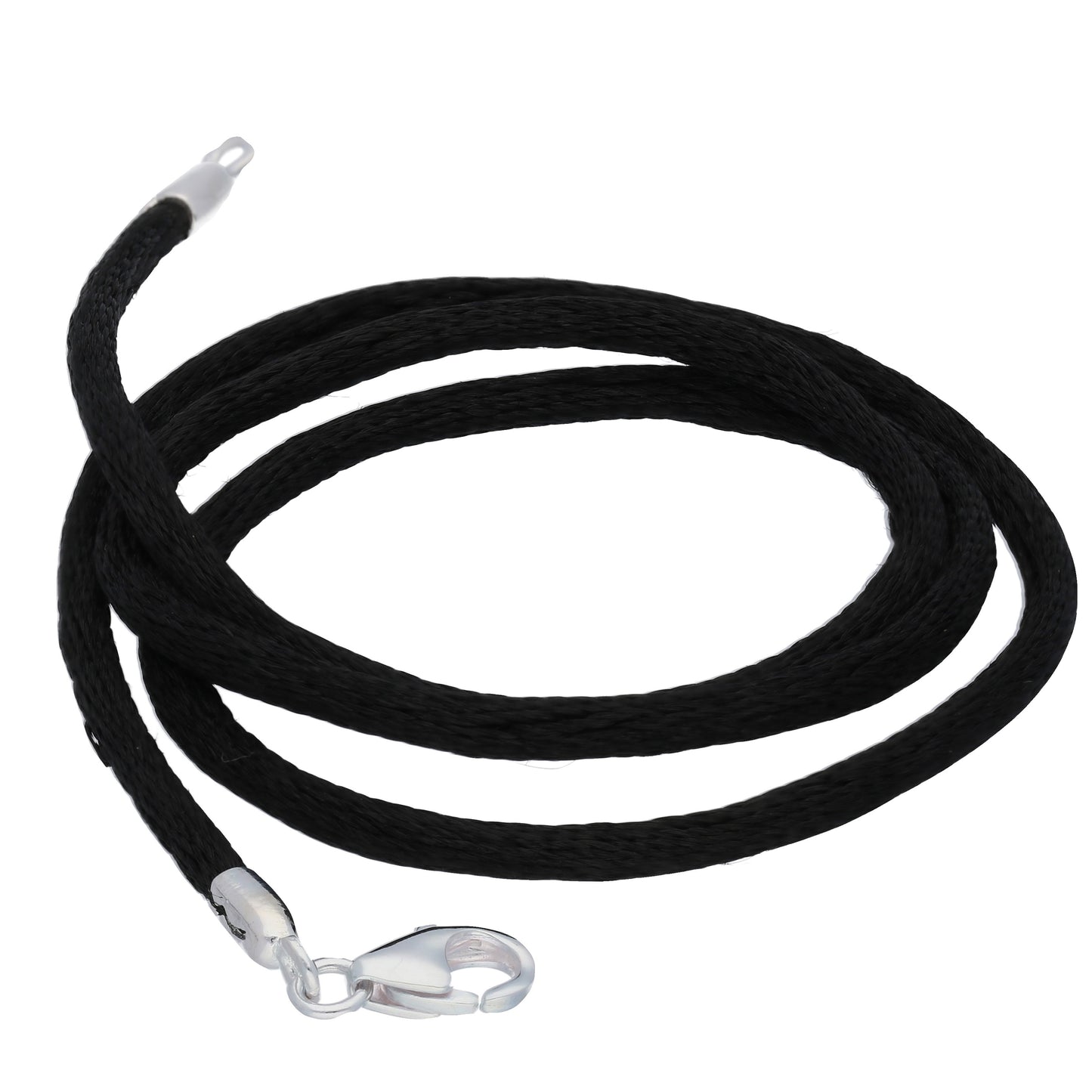 New Black Silk Cord Chain Necklace Sterling Silver - Silver Insanity
