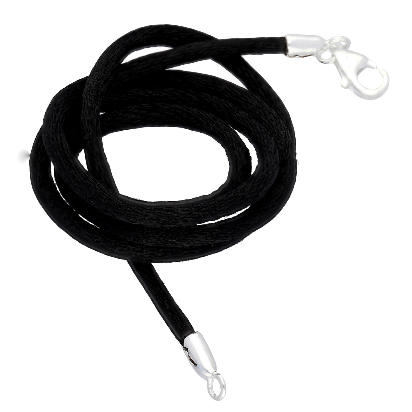 New Black Silk Cord Chain Necklace Sterling Silver - Silver Insanity