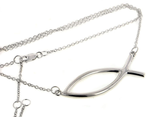 Icthus Christian Fish Pendant Center Sterling Silver Necklace - Silver Insanity