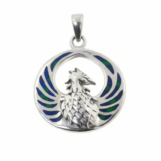 Azurite Winged Phoenix Sterling Silver Pendant Necklace - Silver Insanity