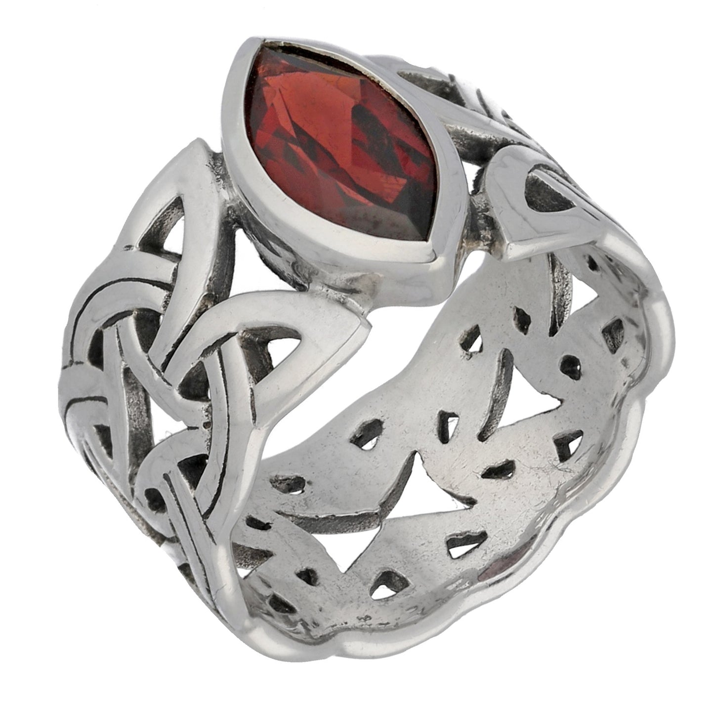Borre Knot Viking Braided Wedding Band Ring in Sterling Silver with Marquise Gemstone
