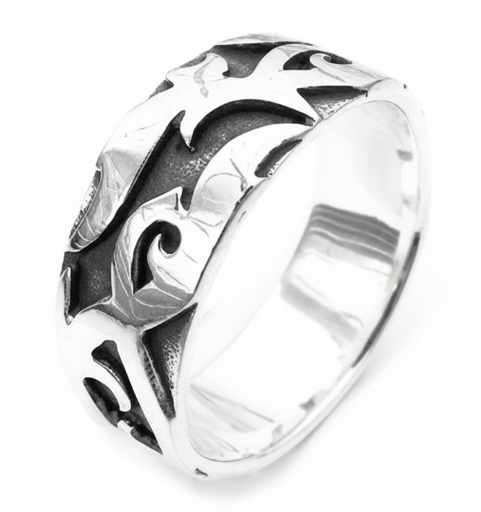 Mens Sterling Silver Elven Flame VINE Band Ring - Silver Insanity
