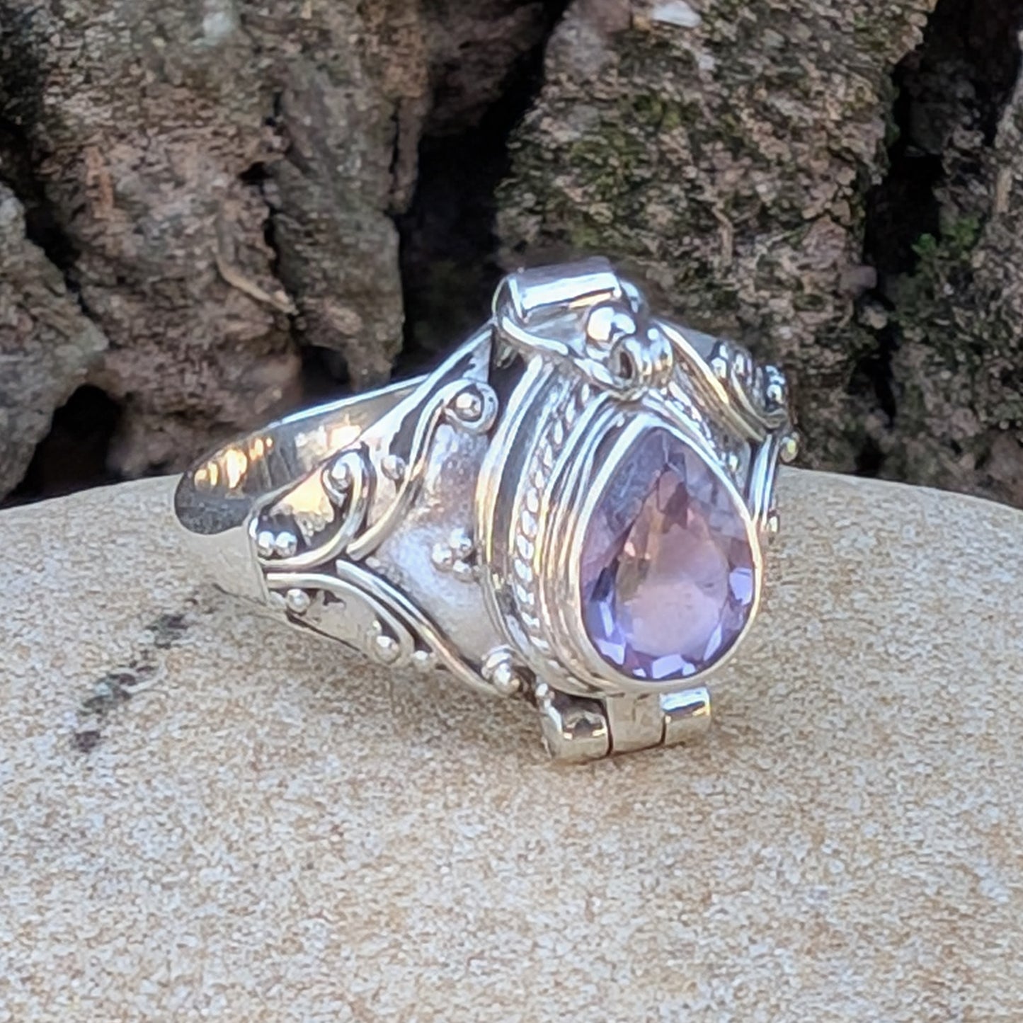 Petite Pear-Shaped Gemstone Sterling Silver Poison Ring
