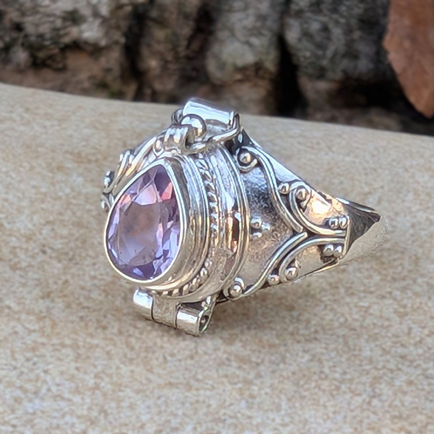 Petite Pear-Shaped Gemstone Sterling Silver Poison Ring