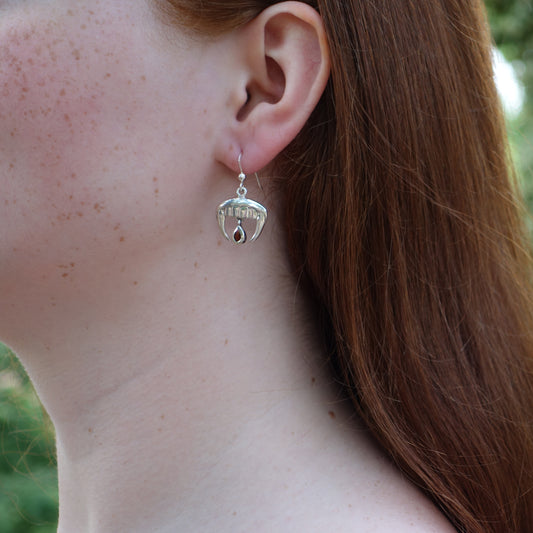 Vampire Fangs with Blood Drops Sterling Silver True Garnet Earrings