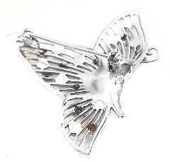 Sterling Silver Butterfly Pin Brooch w/ Red Glass and Simulated Pearl