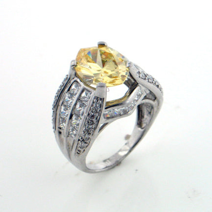 Delicate Sterling Silver Canary N Clear CZ Engagement Band Ring - Silver Insanity