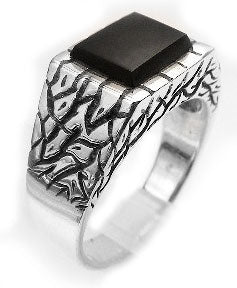 Crackled Sterling Silver Black Onyx Inlay Ring - Silver Insanity