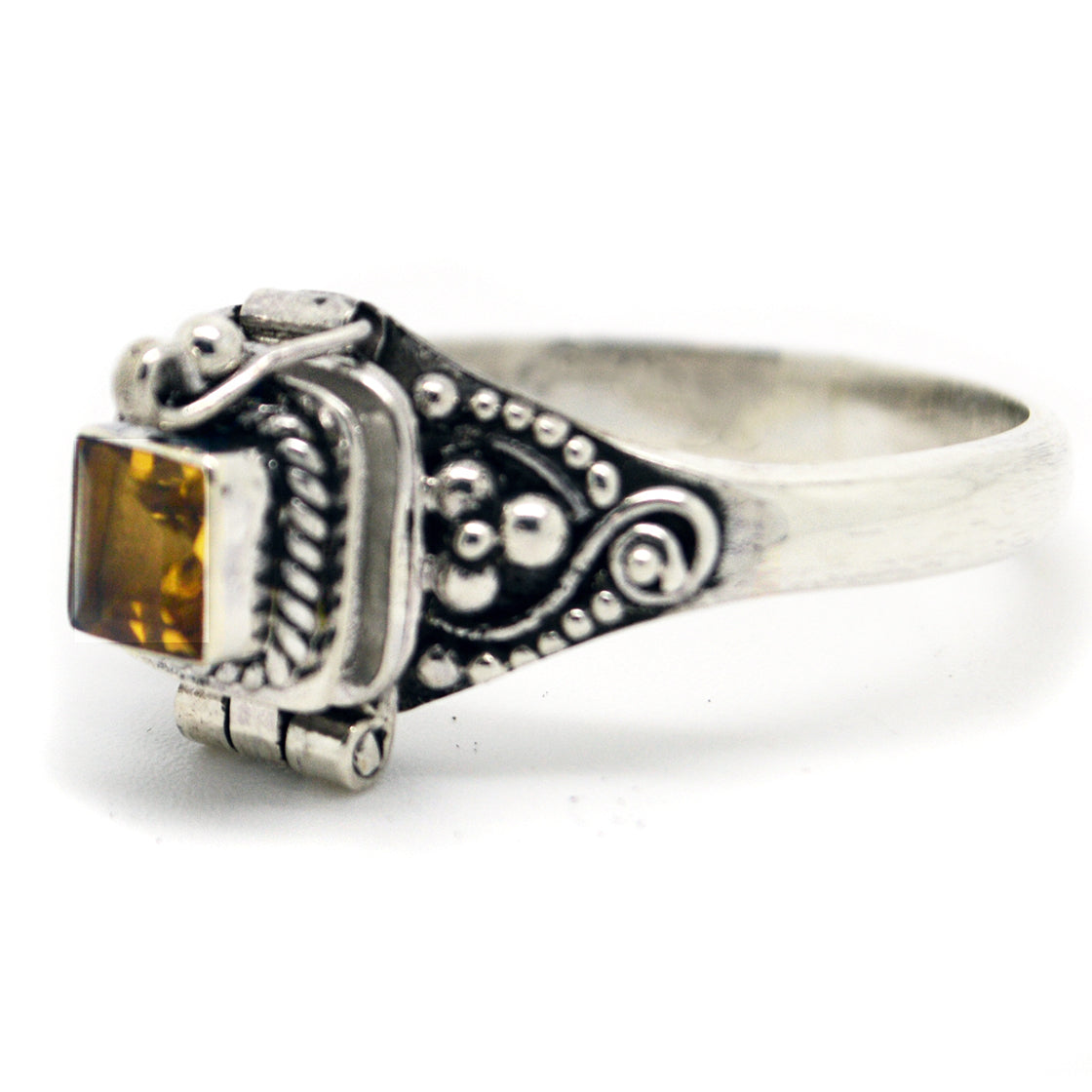 Sterling Silver Yellow Citrine Poison Box Ring - Silver Insanity