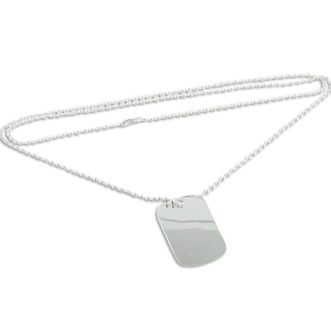 Sterling Silver 2.2mm Bead Chain Necklace with Engraveable Dog Tag - Silver Insanity