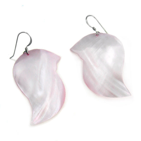Abstract Pink Cloud Shaped Mother of Pearl Shell Sterling Silver Hook Earrings - Silver Insanity