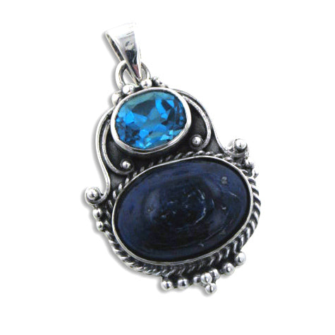 Large Sterling Silver London Blue Topaz and Lapis Pendant - Silver Insanity
