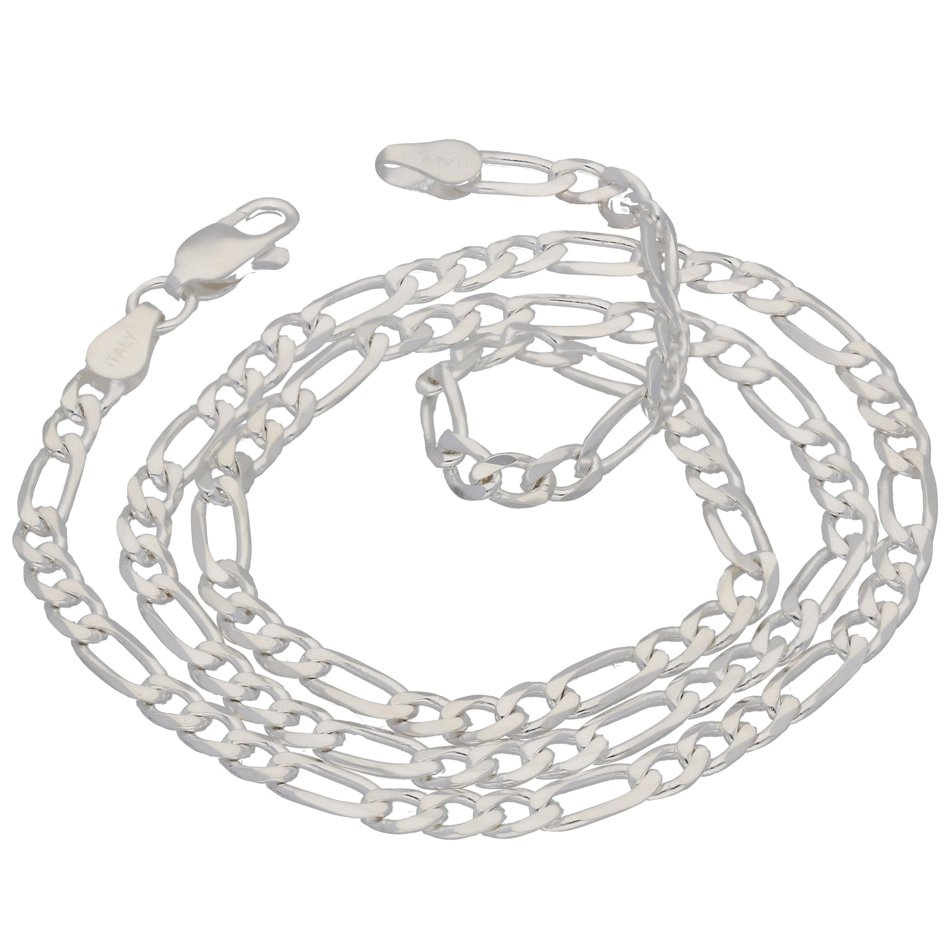 Diamond-Cut 3mm Wide Sterling Silver Figaro Chain Necklace Italian - Silver Insanity