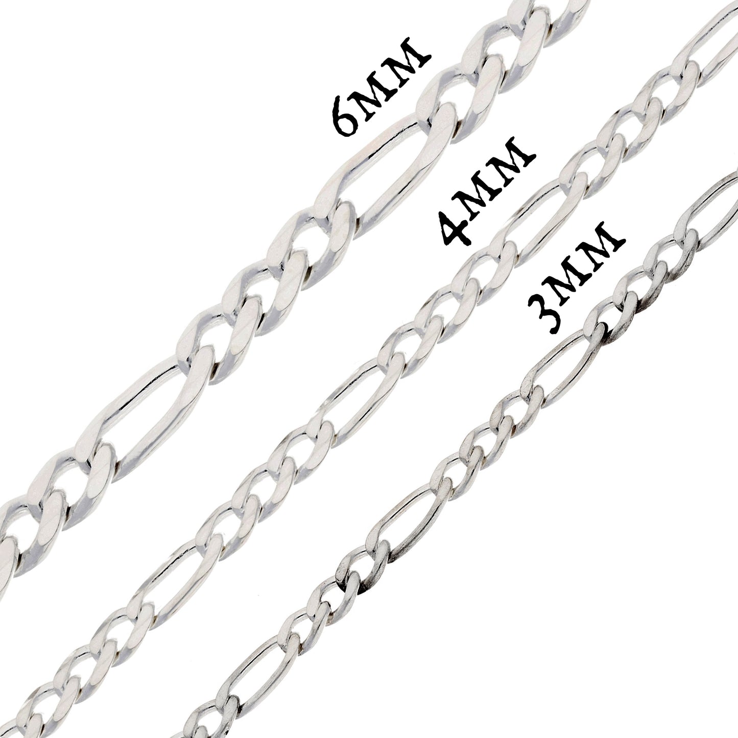 Diamond-Cut 6mm Wide Sterling Silver Figaro Chain Necklace Italian - Silver Insanity