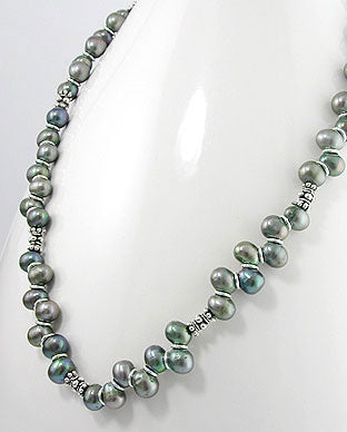 Black Peacock Genuine Cultured Freshwater Pearl and Sterling Silver 20" Necklace - Silver Insanity