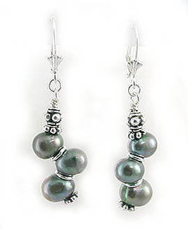 Cultured Freshwater Peacock Pearl Beaded Sterling Silver Leverback Earrings - Silver Insanity