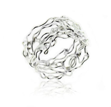 Unique Filigree Wirework Wide Band Sterling Silver Ring - Silver Insanity