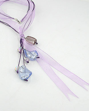 Lavender Purple Sheer Ribbon and Cord Y Necklace 24" Sterling Silver Clasp - Silver Insanity