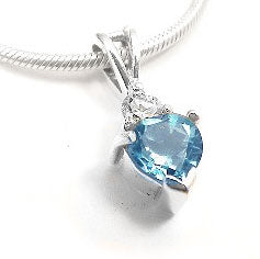 Sterling Silver Blue Topaz Heart and White CZ Pendant and 16" Chain Necklace - Silver Insanity