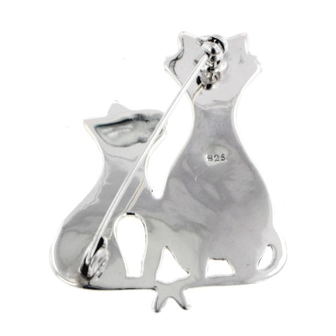 Tails Crossed - Sterling Silver Whimsical Cat and Kitten Artistic Pin Brooch - Silver Insanity
