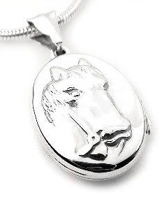 Sterling Silver Horse Head Cameo Photo Locket Pendant - Silver Insanity