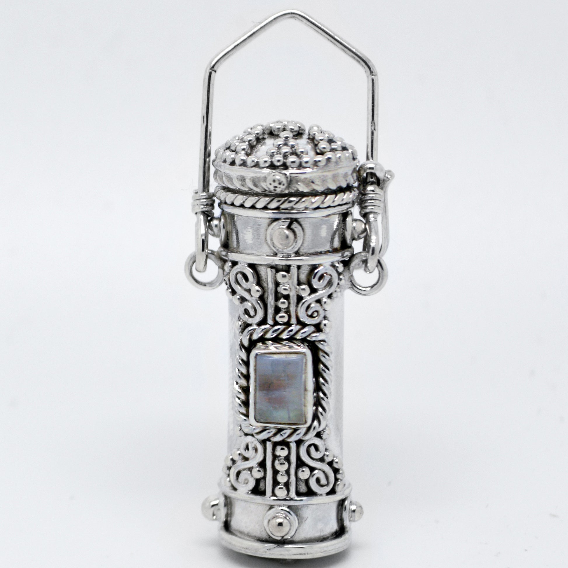 Tall Sterling Silver Moonstone, Amethyst, Garnet, or Peridot Poison Bottle Pillbox Urn Pendant - Silver Insanity