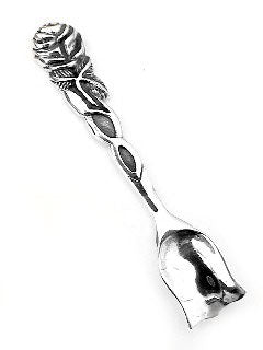 Sterling Silver Rose Flower Shovel Shaped Salt Spoon - Silver Insanity