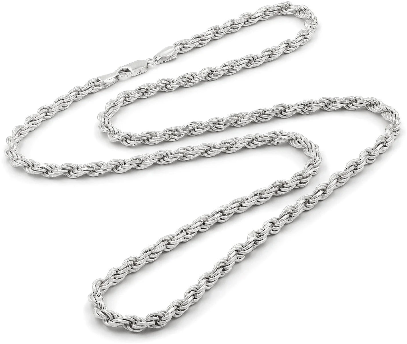 Diamond-Cut Rope Chain, 5mm Thick, Anti-Tarnish Sterling Silver
