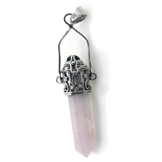 Genuine Garnet and Rose Quartz Healing Life Crystal and Sterling Silver Pendant - Silver Insanity