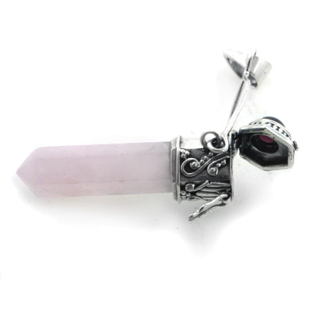 Genuine Garnet and Rose Quartz Healing Life Crystal and Sterling Silver Pendant - Silver Insanity