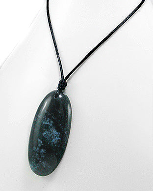 Genuine Moss Agate Gemstone Oblong 36" Adjustable Necklace - Silver Insanity