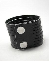 Slashed - Shredded 2" Wide Black Genuine Leather Cuff Biker Bracelet Wristband - Silver Insanity