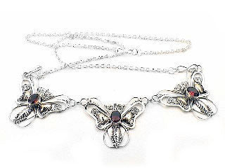 Unique Sterling Silver Genuine Garnet Butterfly Necklace - 17" - Silver Insanity