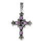 Sterling Silver Purple Glass and Marcasite Cross Pendant - Silver Insanity