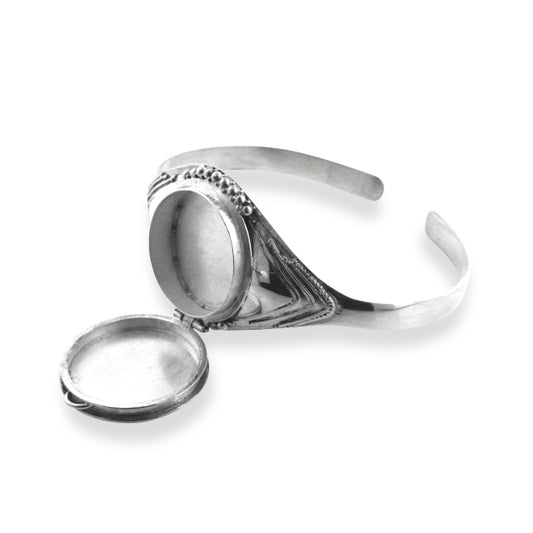 Fairy Poison Locket or Prayer Box Sterling Silver Cuff Bracelet 7.5" - Silver Insanity