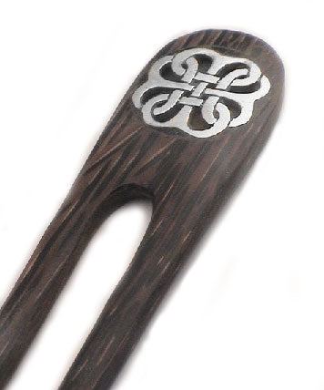 Wood Hair Stick Pin with Sterling Silver Celtic Knot - Silver Insanity