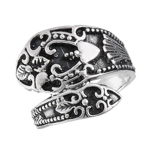 Sterling Silver Antiqued Style Ornate Spoon Ring - Silver Insanity