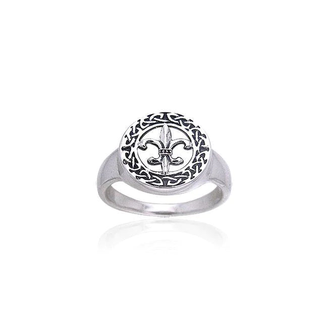 Fleur De Lis & Celtic Knotwork ~ Sterling Silver Ring