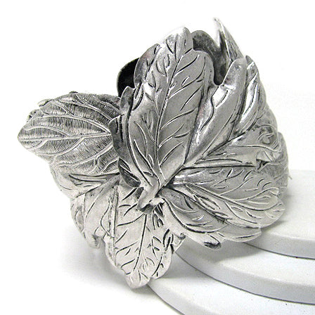 Frozen Leaves of Winter Antiqued Silvertone Cuff Bracelet 7" - Silver Insanity