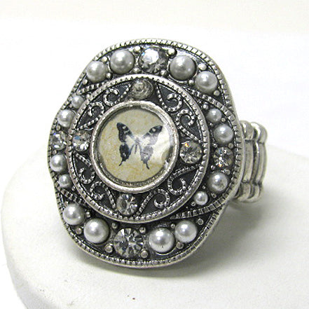 The Brave Butterfly - Animal Art Victorian Cameo Stretch Ring - Silver Insanity